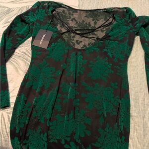 PrettyLittleThing Black and Green Floral Dress